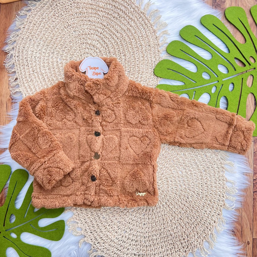 Casaco Avulso de Pelinho Corações - Caramelo